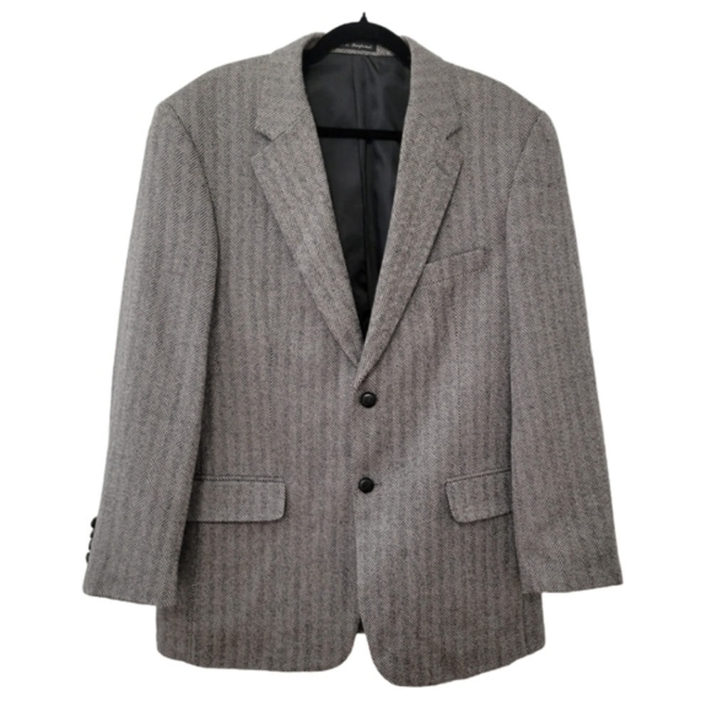 Savile Row Men's Herringbone Sport Coat Size‎ 41R 100% Wool Black White Vintage